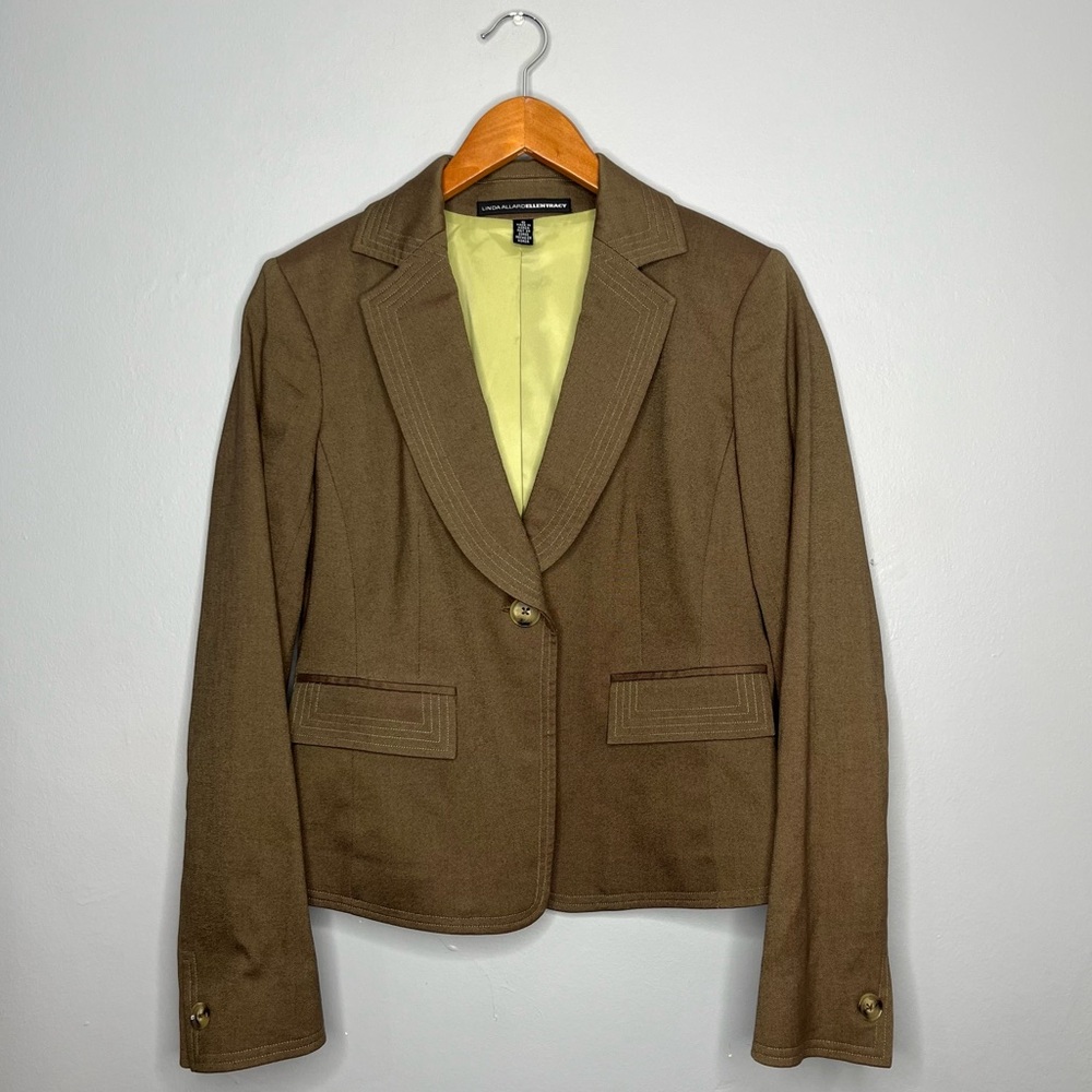 Linda Allard Ellen Tracy Tan Sequoia Stitched Cotton Blazer